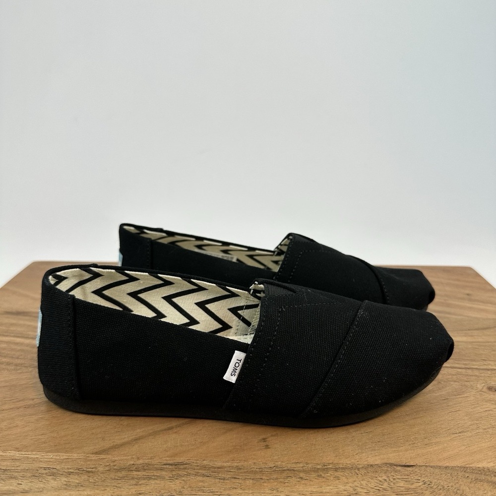 New NWOB Mens TOMS Alpargata Rover Slip On Black Fabric Loafers Shoes Size 7.5 M